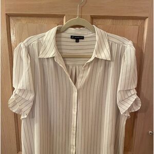 Adrianna Papell Lightweight Blouse Ivory Pinstriped Size XL